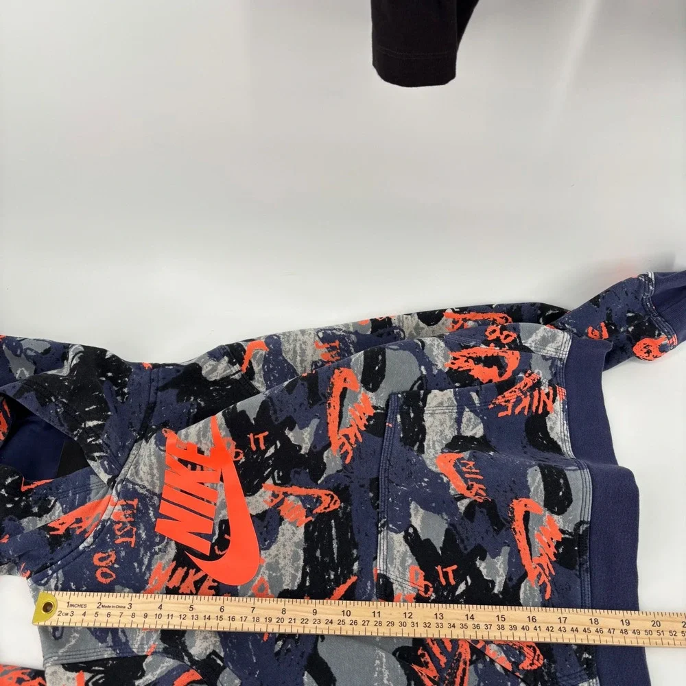 Nike Kids Hoodie Size Medium Blue Orange Camo Fleece Pullover Swoosh Gorpcore